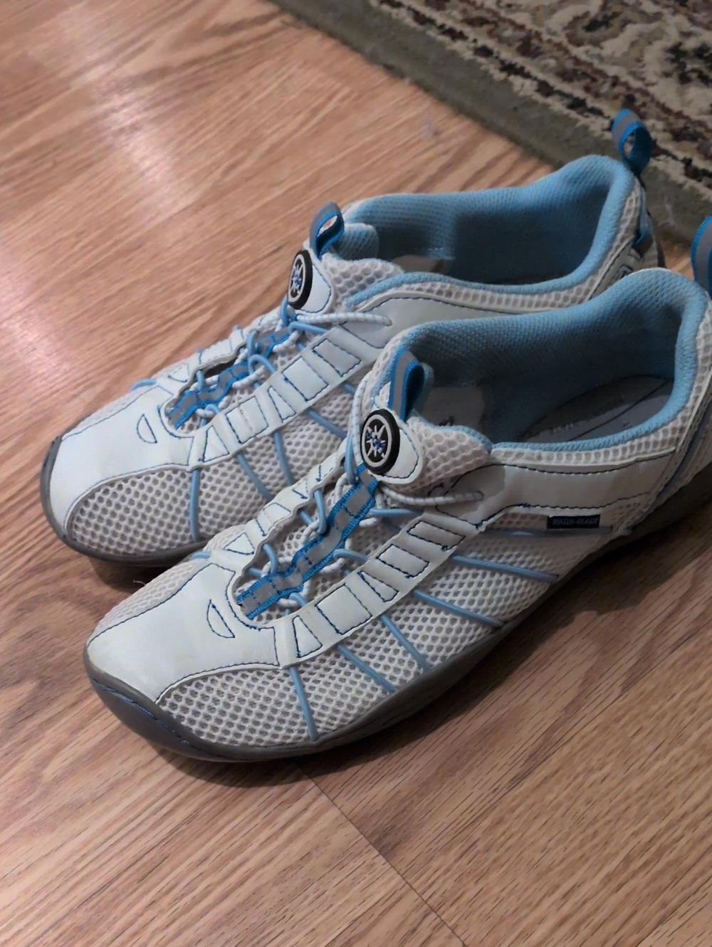 J-41 White & Light Blue Water Shoes with Toggle Lacing